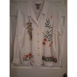 Vintage Teddi Embroidered Button Down Blouse Sz S Floral Botantical